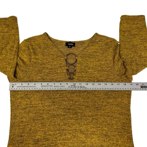Dress Gold Shift Metallic V‎ Neck 3/4 Sleeve Modern Casual Cute - Picture 5 of 6
